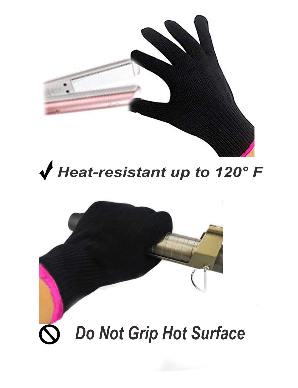 Close up view of the breathable cotton material and pink stitching details on the AFT90 hair styling glove.