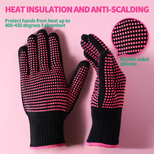 Close up view of the non slip textured silicone bumps on the professional heat proof glove mitts