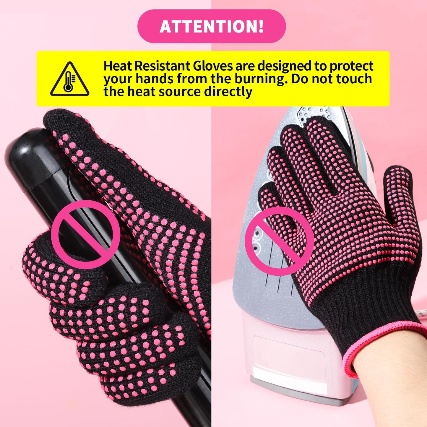 Reinforced seams and flexible wristband on the rose red professional heat resistant styling glove