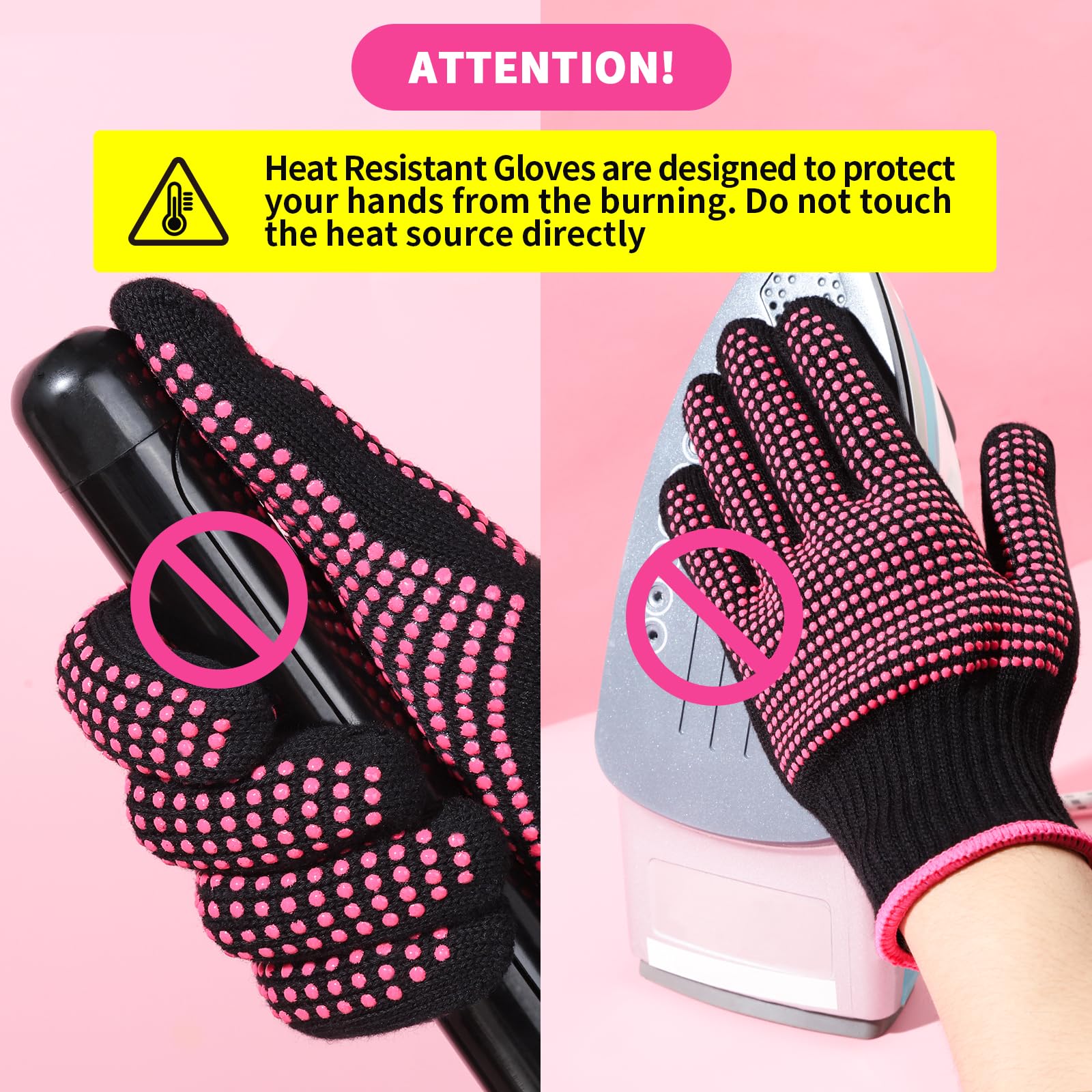 Reinforced seams and flexible wristband on the rose red professional heat resistant styling glove