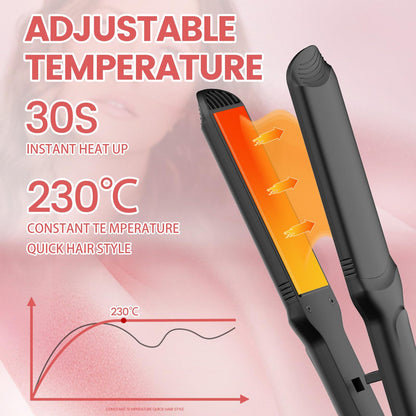 Multi functional curling iron wand and hair straightener kit with adjustable temperature buttons displayed clearly