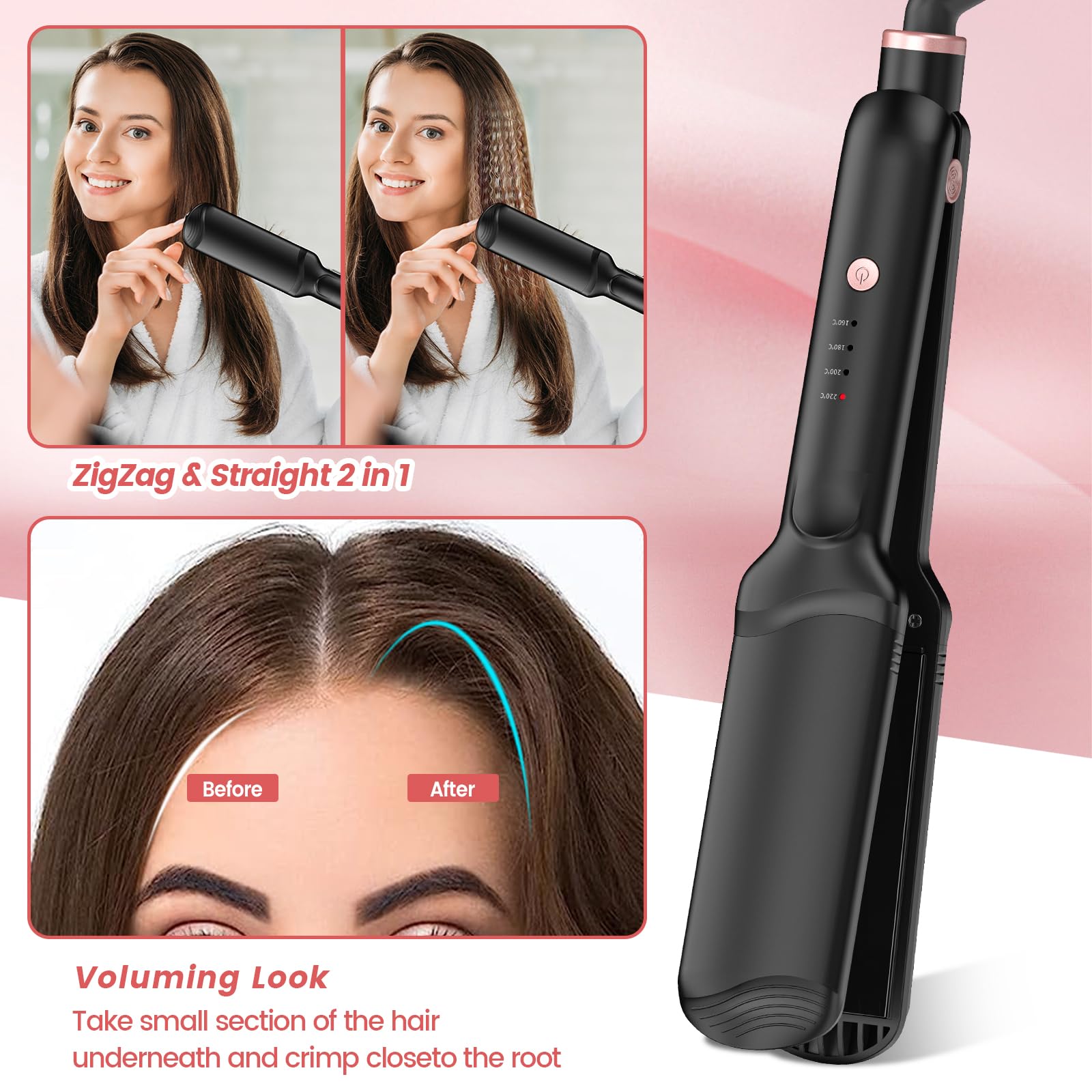 Purple tourmaline ceramic flat iron plates and curling wand attachment detached from the main styling handle