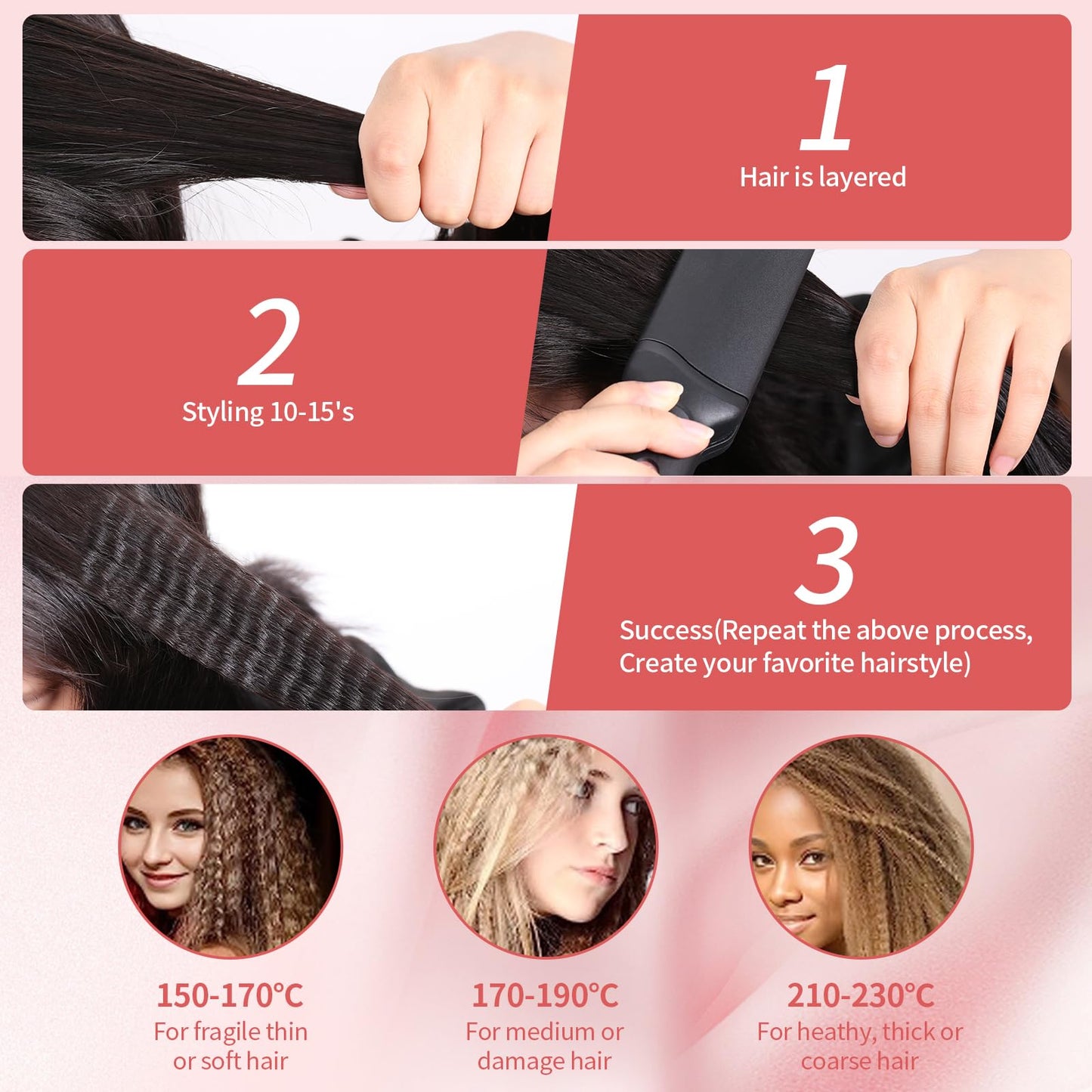 Close up view of the fast heating ceramic coated barrel on the versatile hair crimper tool for women