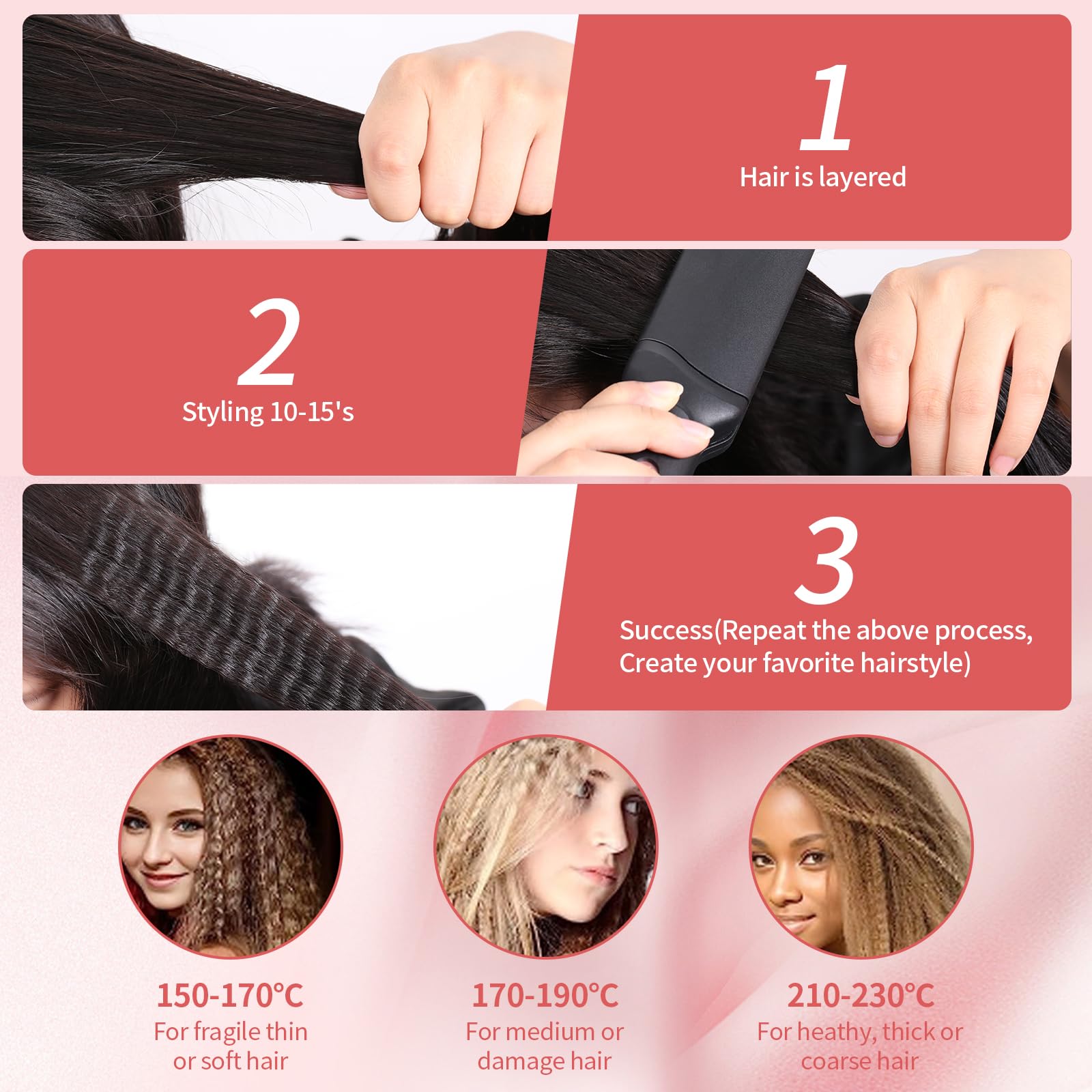 Close up view of the fast heating ceramic coated barrel on the versatile hair crimper tool for women