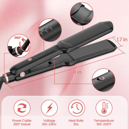 Side view of the ergonomic handle and digital heat settings of the damage free hair crimper waver set