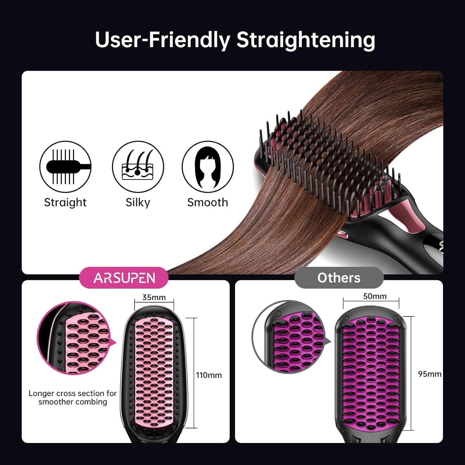 Nexora Original fast heating ceramic brush close up view of the 3D anti scald bristle tips