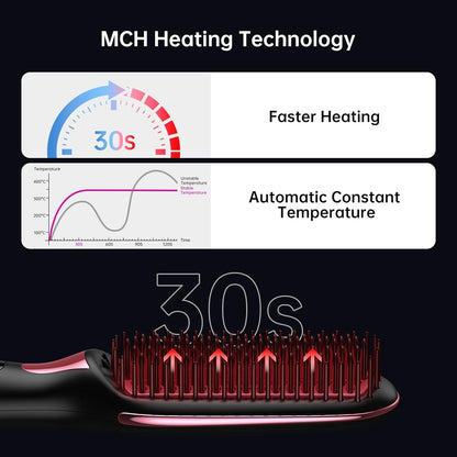 Nexora Original anti scald hair brush showing the digital temperature display and control buttons