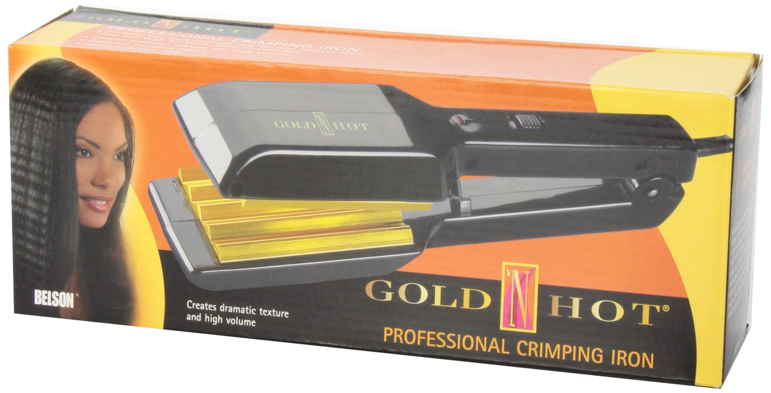 Gold N Hot volume building ceramic hair styling tool angled view highlighting the deep crimping grooves on the plate surface.