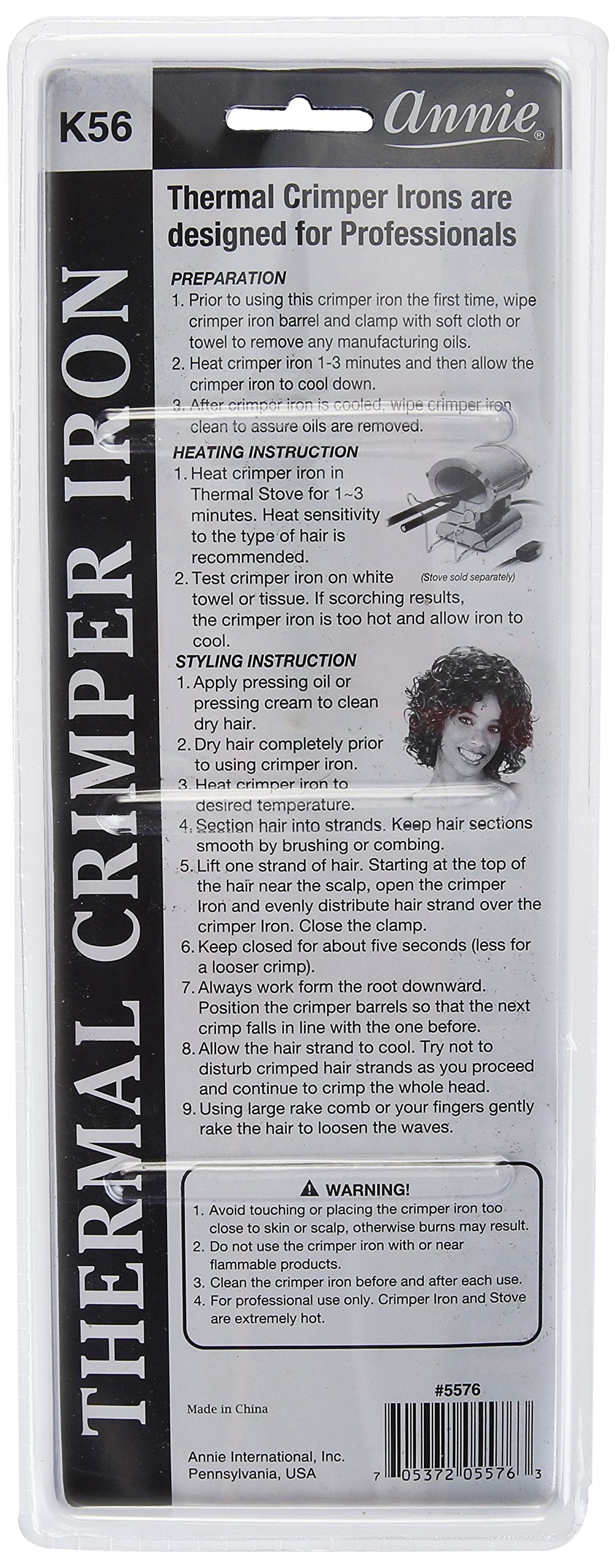 Annie thermal crimping iron K56 angled view showing heat resistant handle