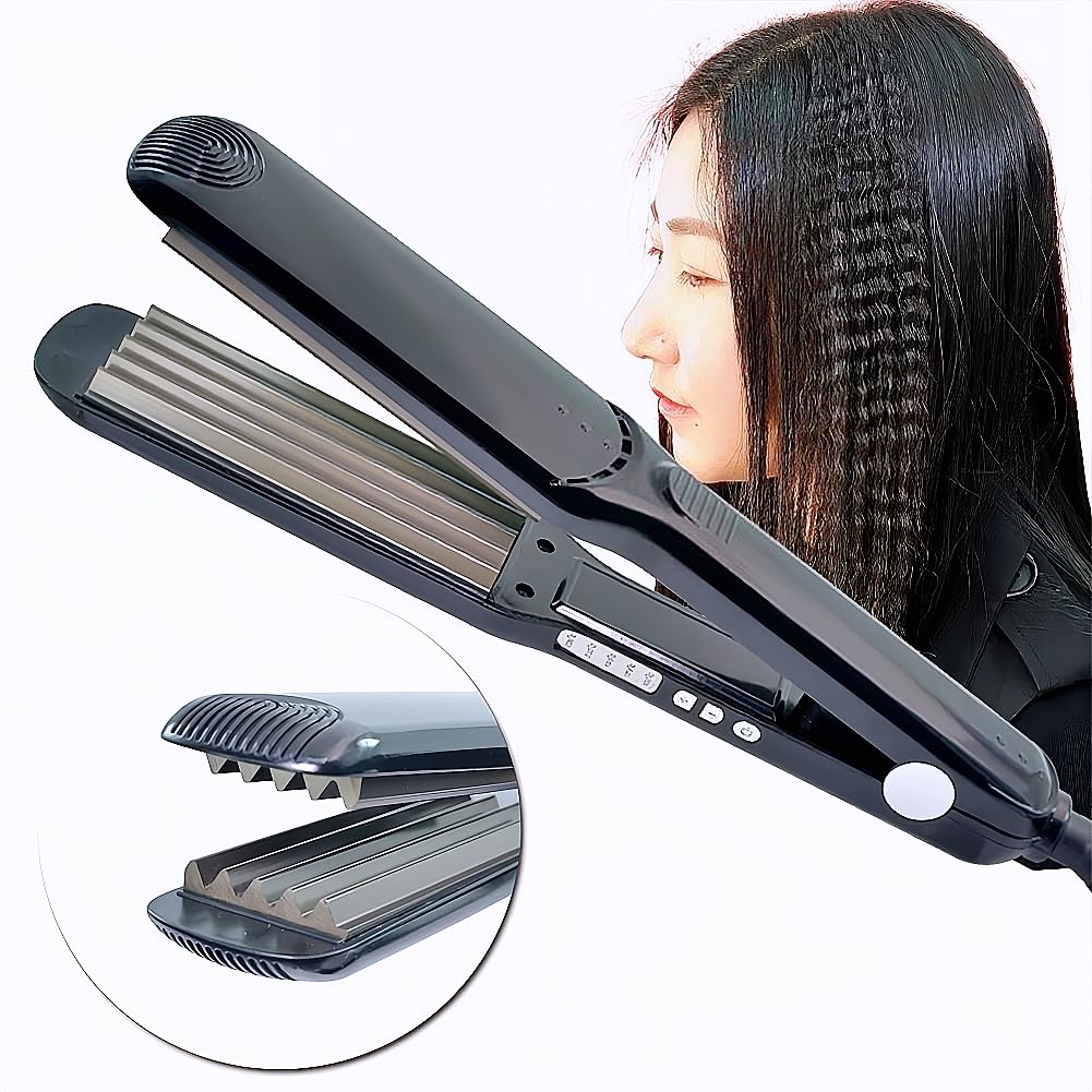 Side profile of the Wangmeili small wave curling flat iron showcasing the corrugated plates design.