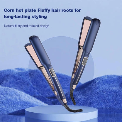 Accio dual voltage hair styling tool illustrating the sleek pink finish and power button layout.