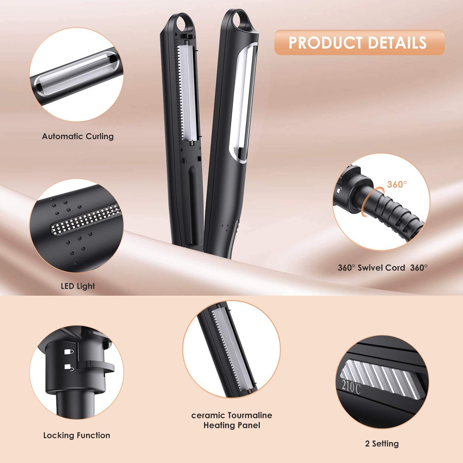 Charites automatic crimping hair iron rotating ceramic barrels close up