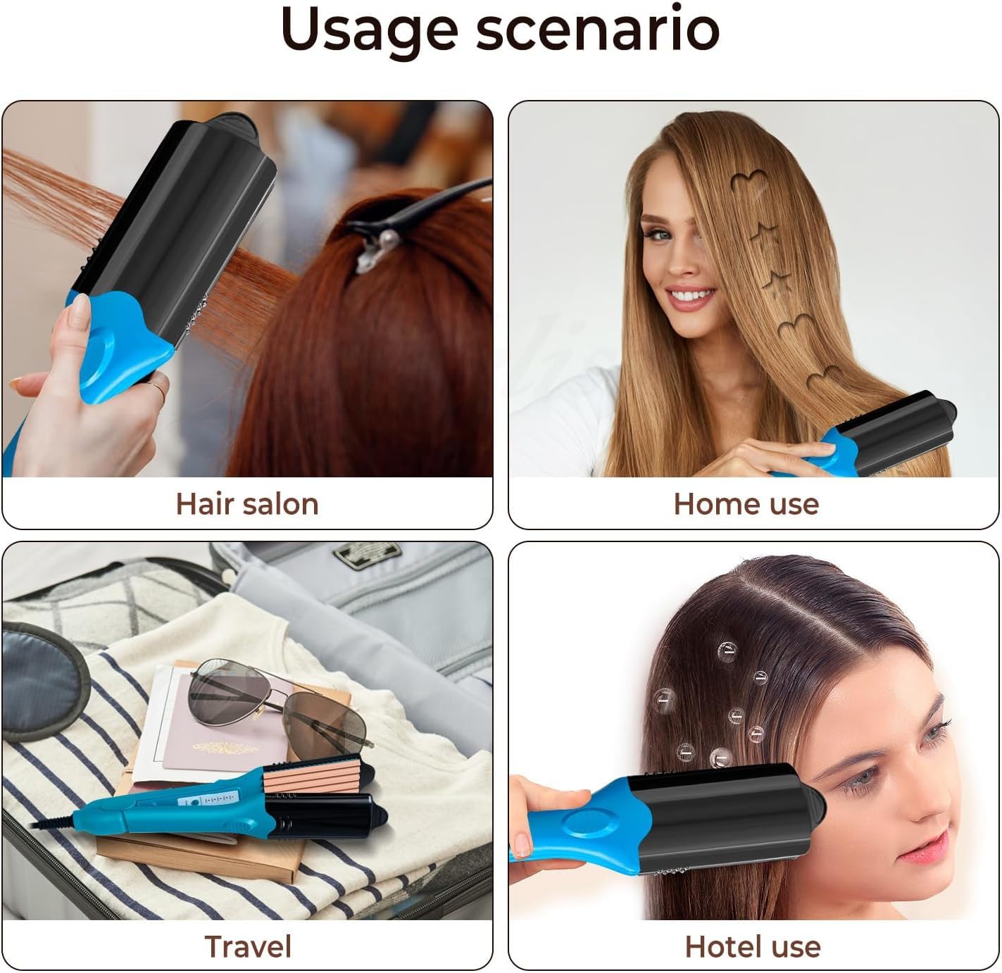 Ceramic corrugated styling plates infused with argan oil and keratin for sleek crimped hairstyles.