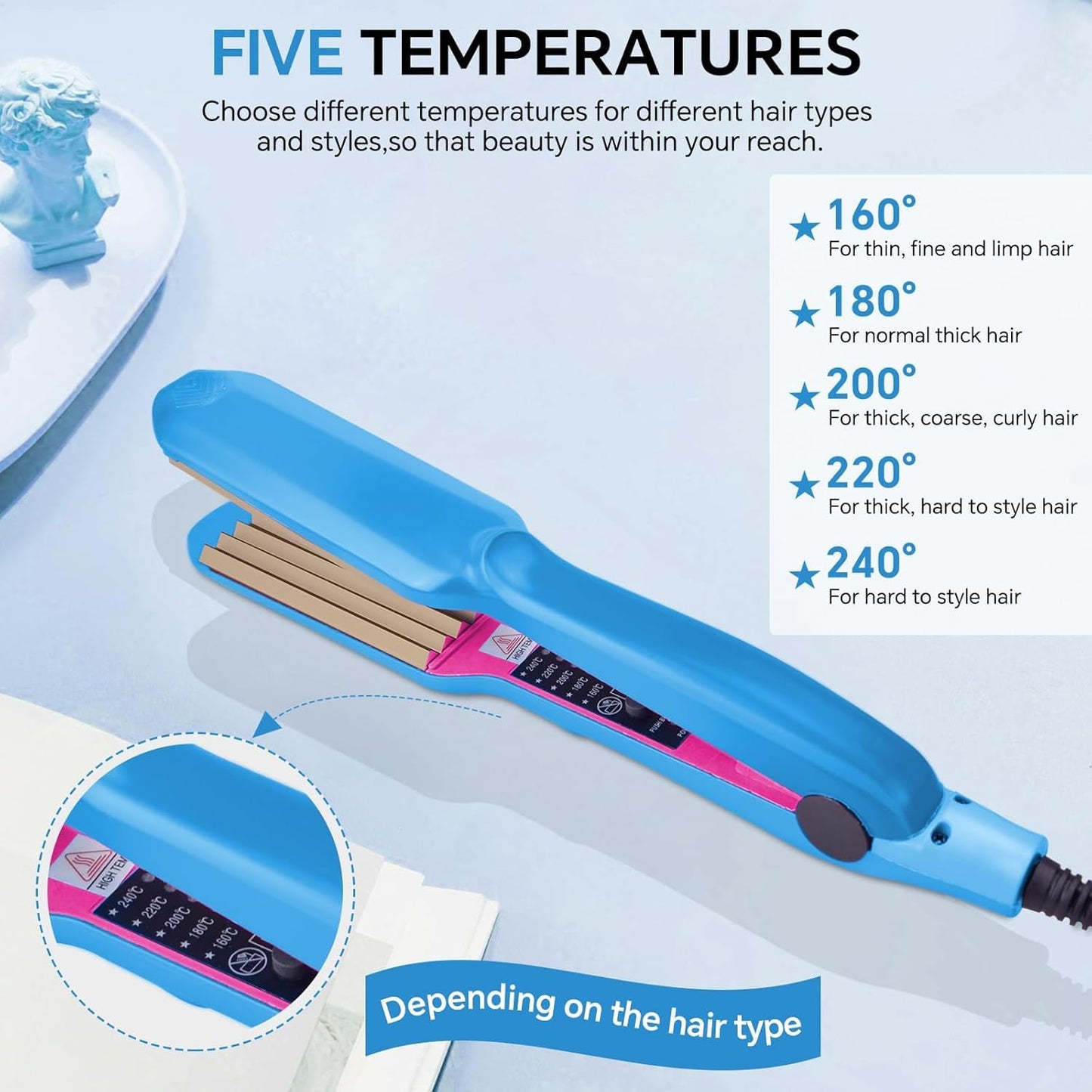 Close-up view of the textured ceramic plates designed for creating a volumizing fluffy hairstyle.