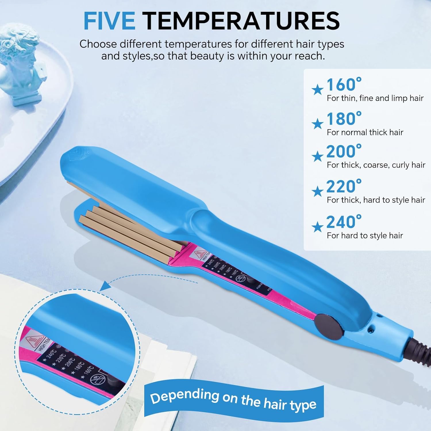 Close-up view of the textured ceramic plates designed for creating a volumizing fluffy hairstyle.