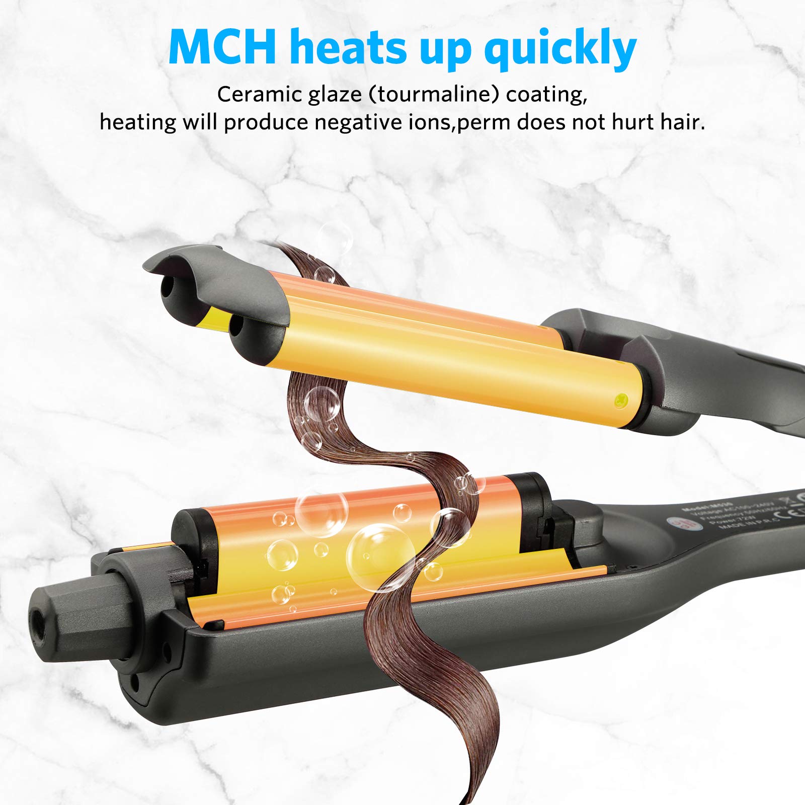 Top view of the professional hair crimper and waver styling wand.