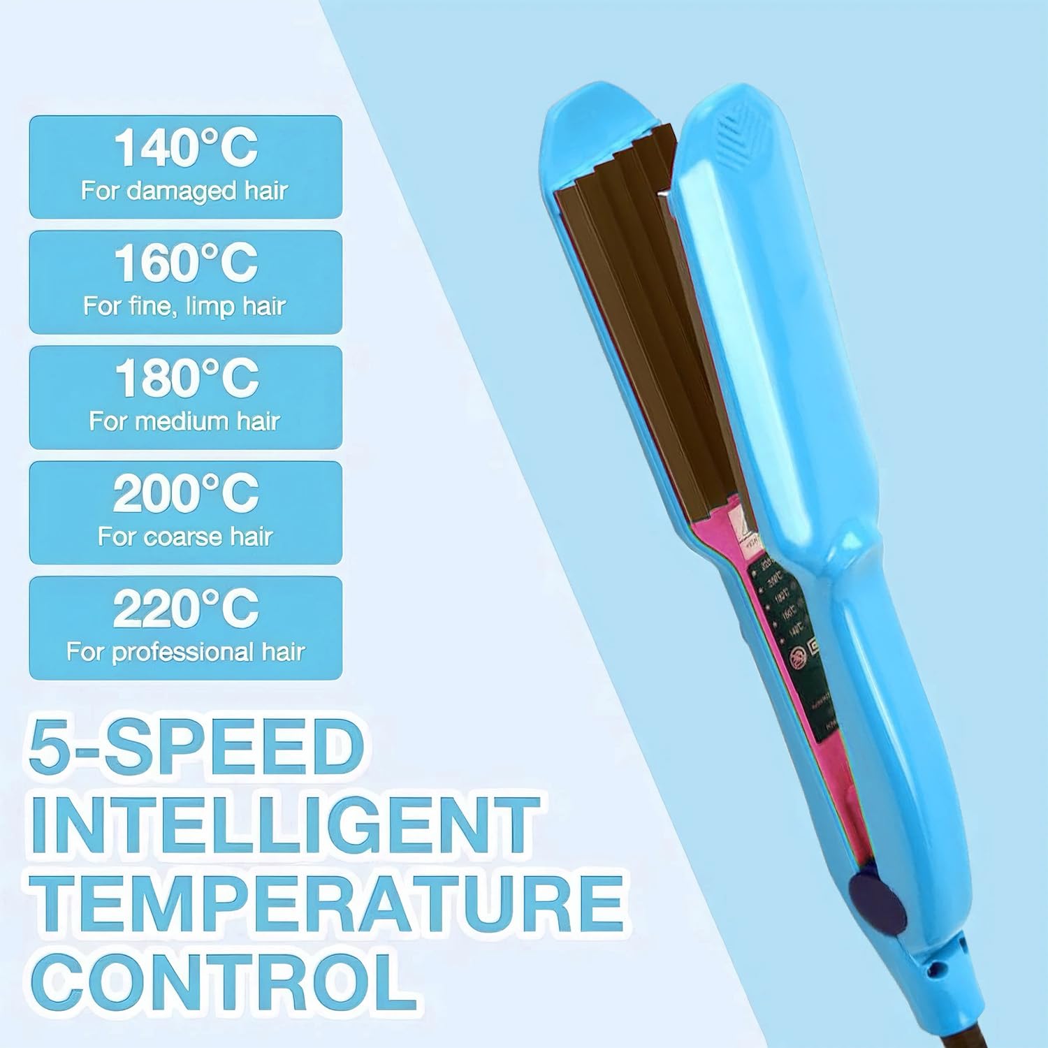 Side view of the Rppiup rapid heating volumizing styler for fluffy corn waves.