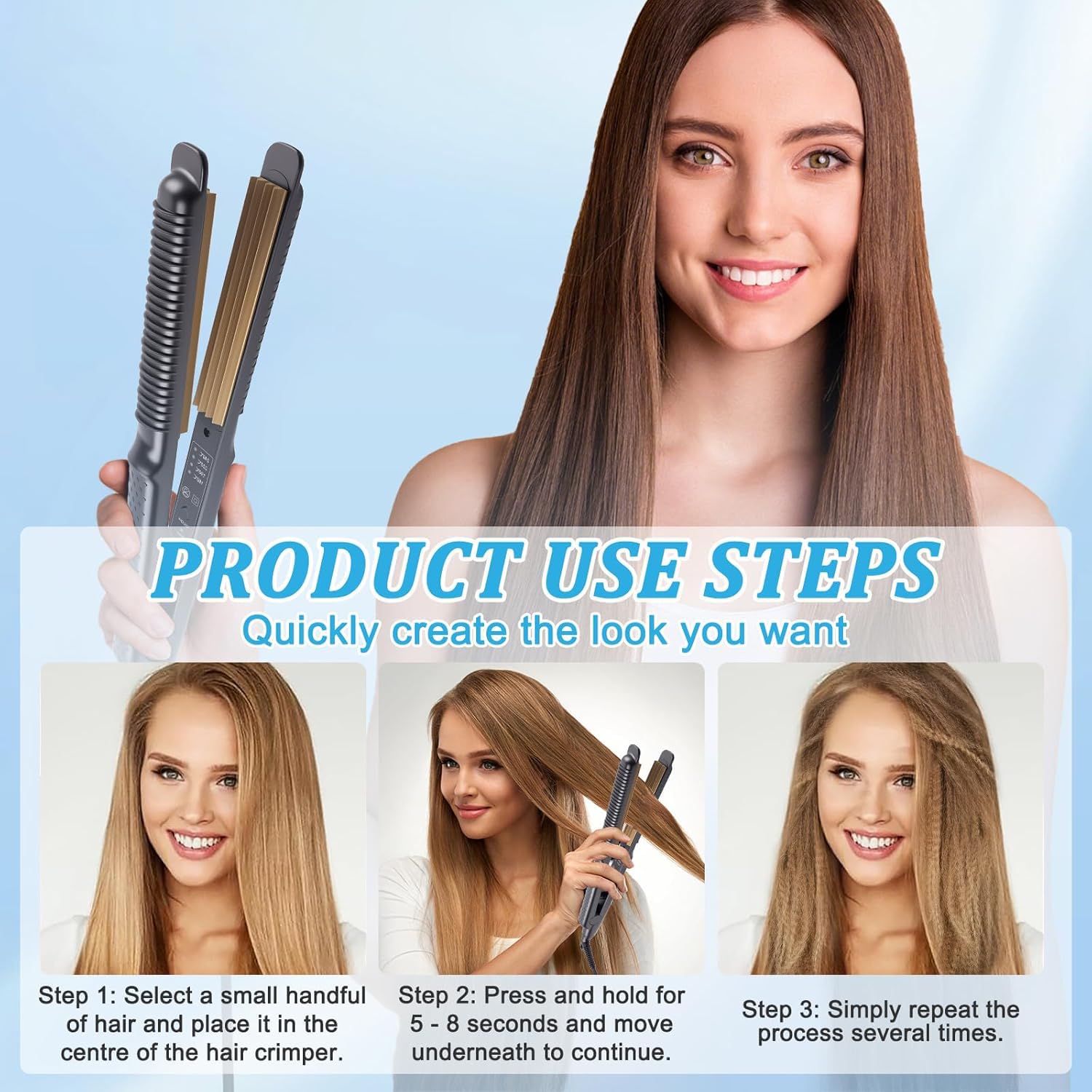 AVCXEC imported hair texture iron with ceramic plates for damage protection.