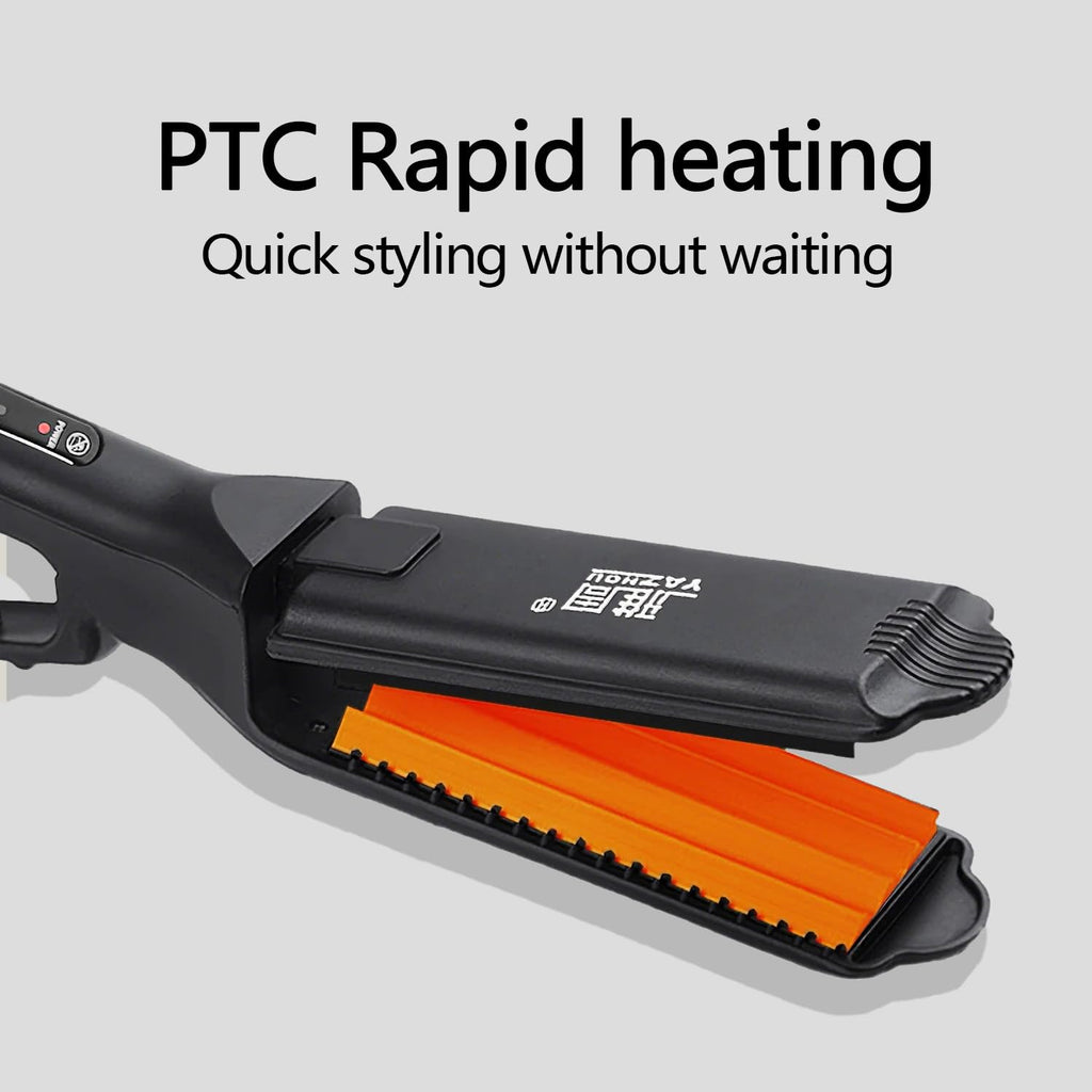 Angled view of the TOHUAN ceramic hair tool showing the dual voltage capability markings.