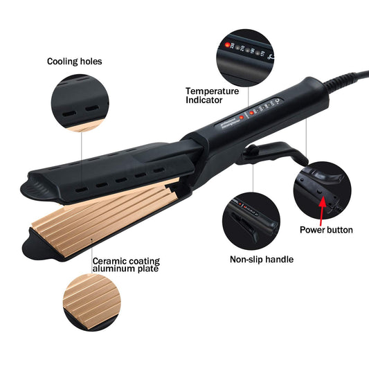 UKLISS volumizing curling iron displaying the four step temperature control panel.