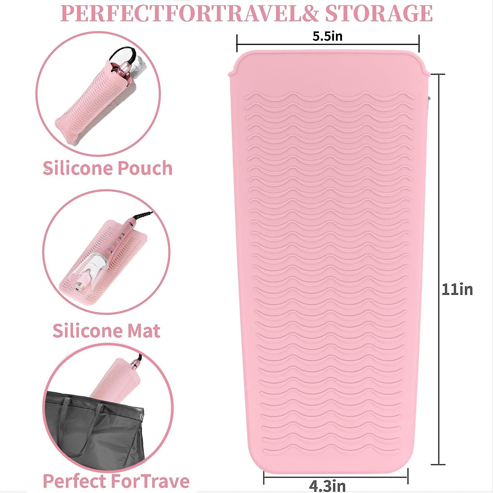 Close up of the corrugated anti slip texture on the pink hair tool pouch