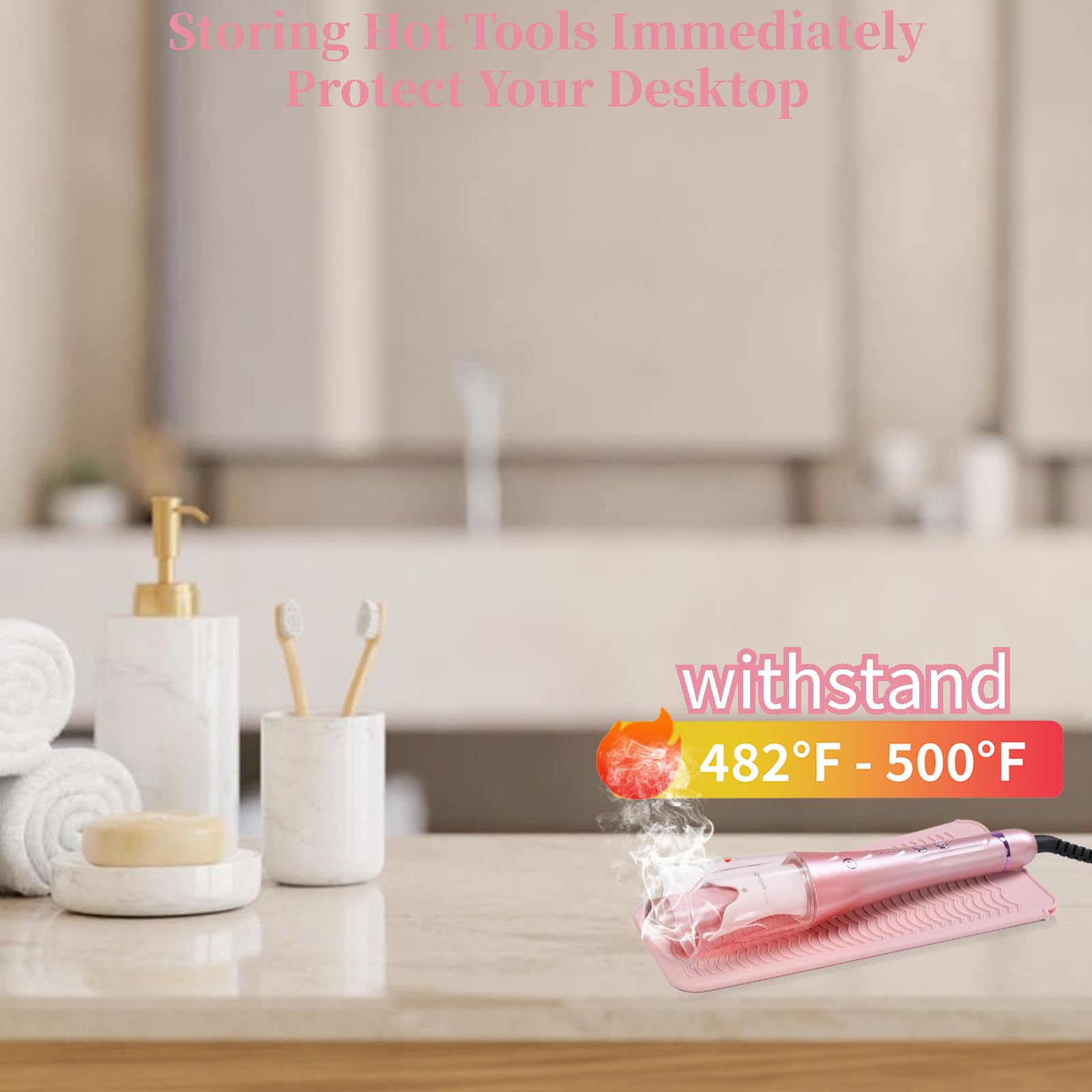 Heat resistant pink silicone pouch packed inside a travel makeup suitcase