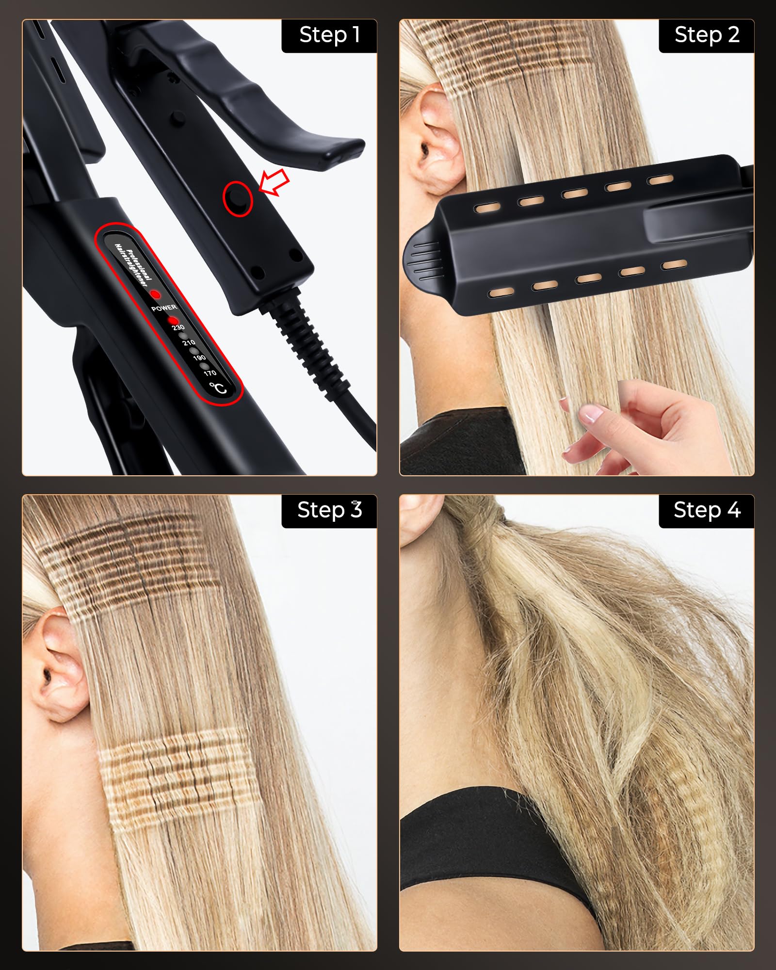 OKWRAP styling iron four temperature settings display panel