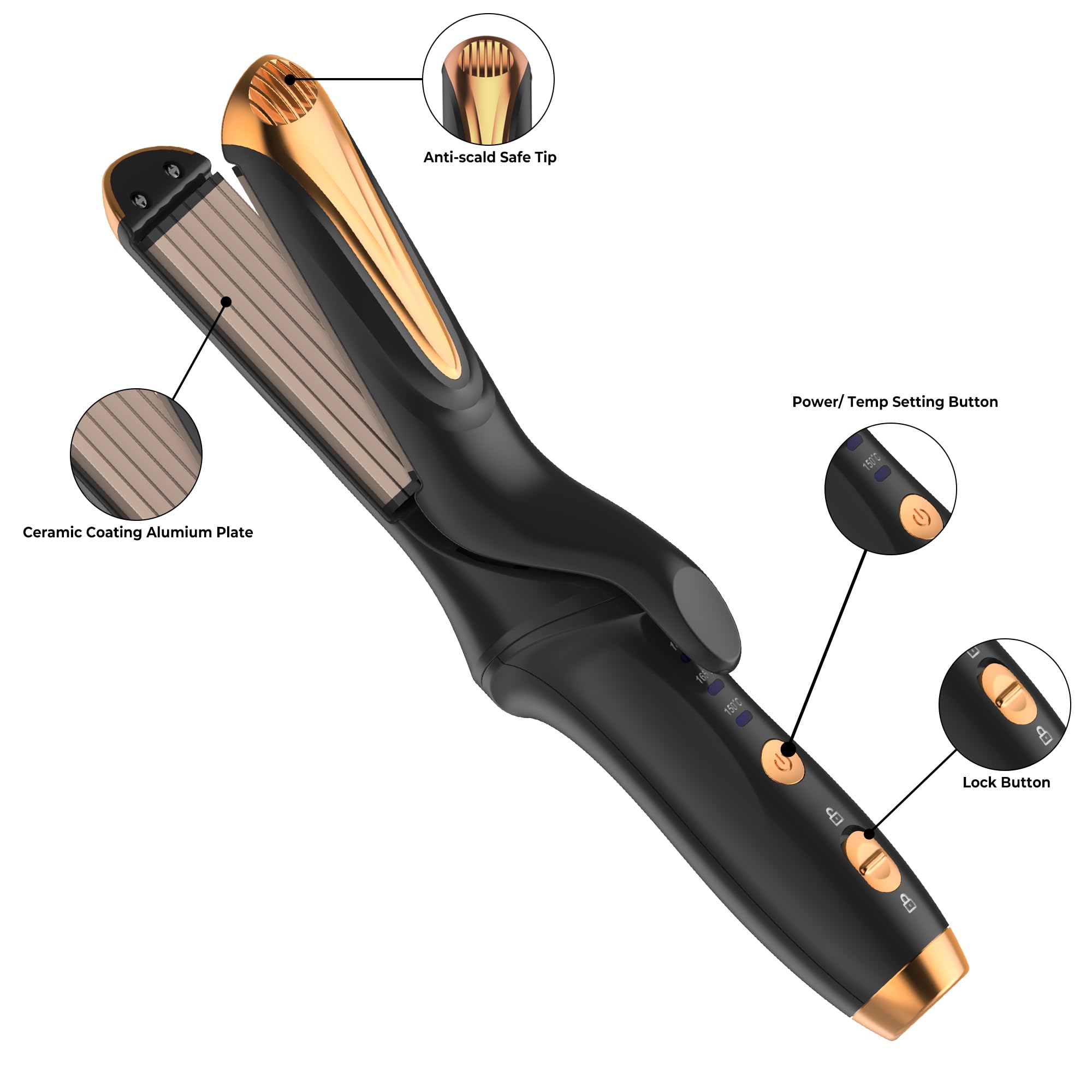 Yitrust mini rechargeable volumizing iron showcasing the ceramic plates close up.