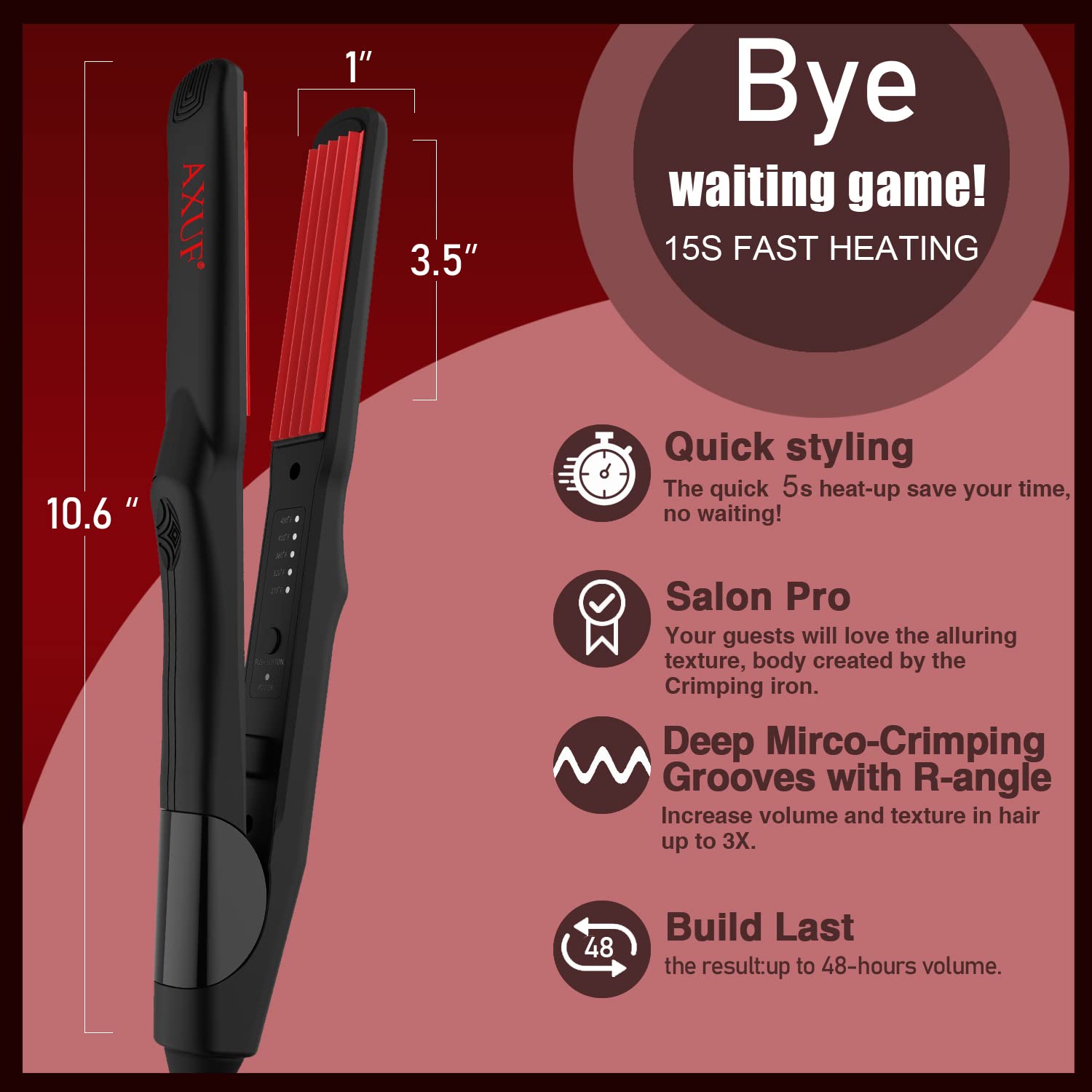 AXUF ceramic crimping tool displayed with its salon length swivel cord extended