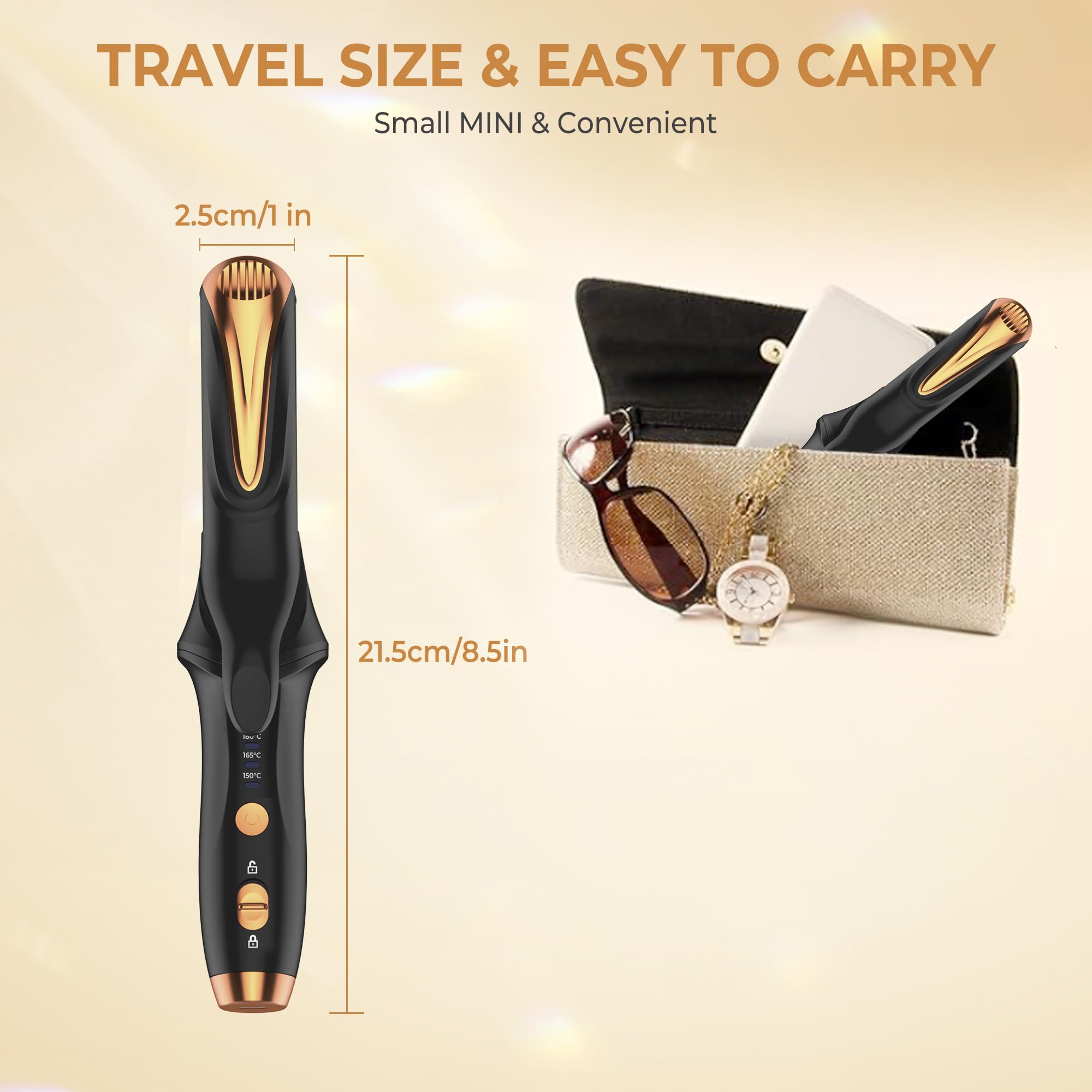Yitrust cordless hair styler showing the temperature control buttons and battery indicator.