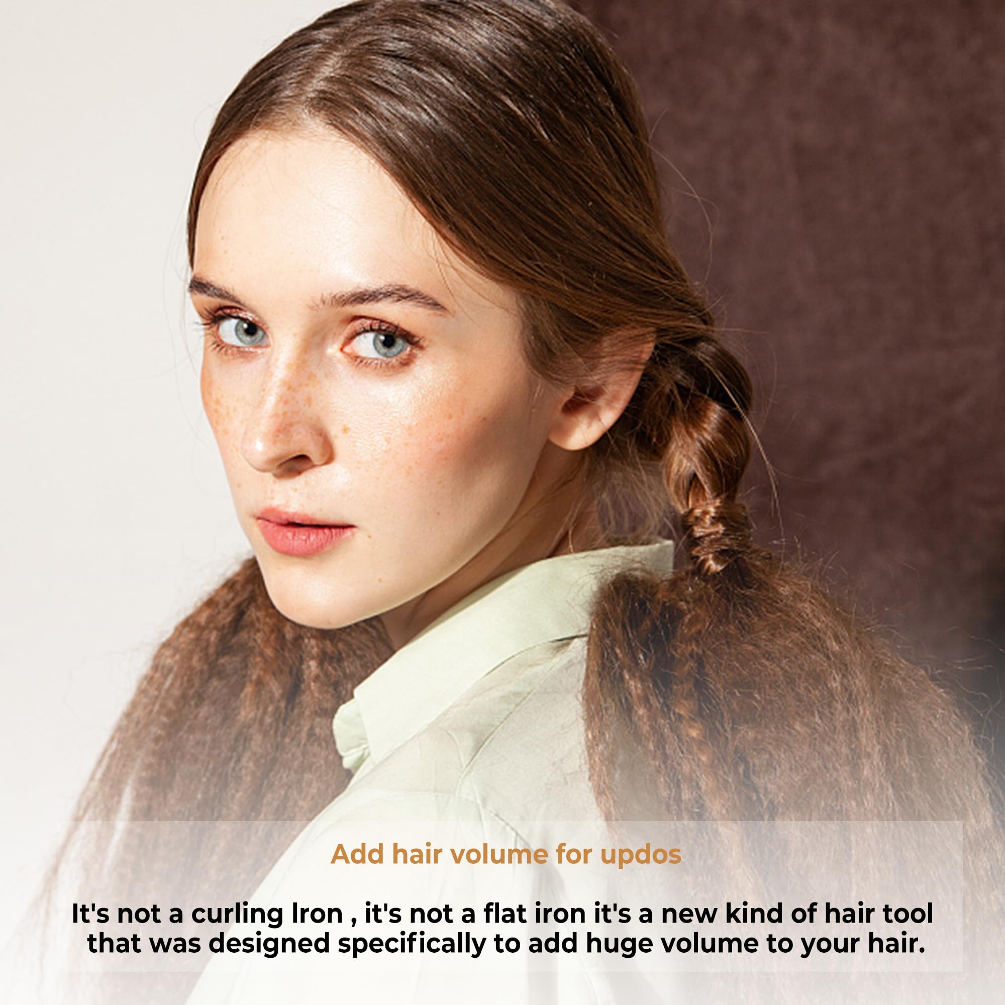 Yitrust small hair crimping iron being safely handled for root volumizing.