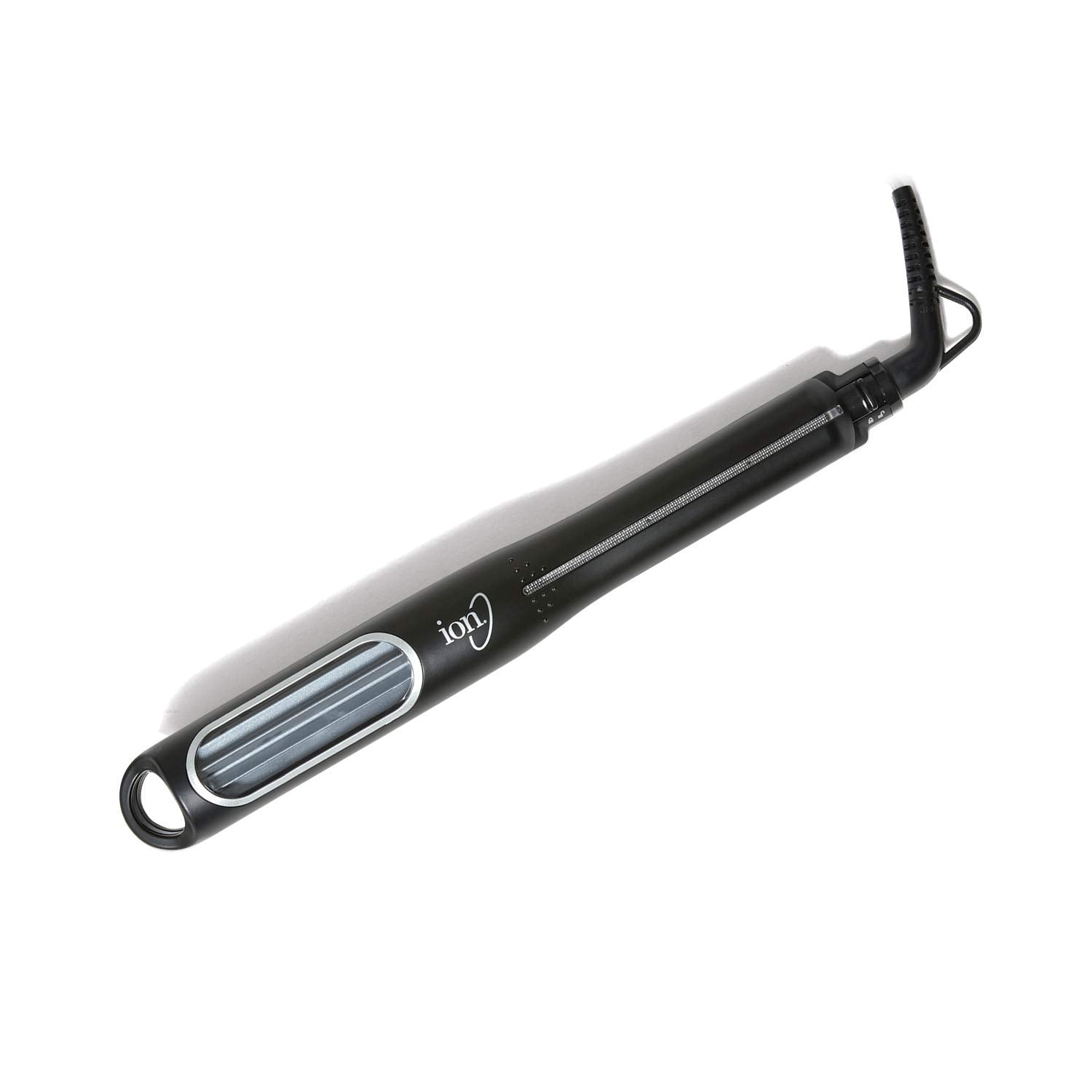 Black Ion professional automatic hair crimper showing the power buttons, heat settings, and ergonomic handle