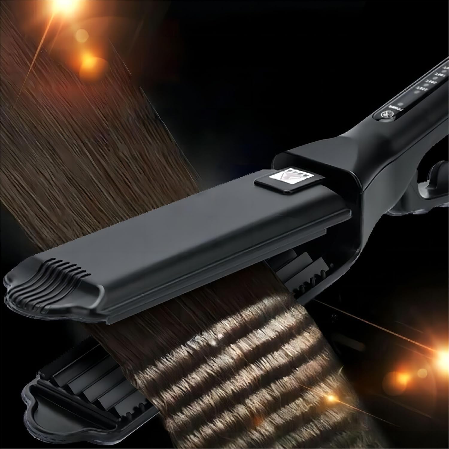 Close up of the hidden power switch on the TOHUAN fluffy wave iron handle