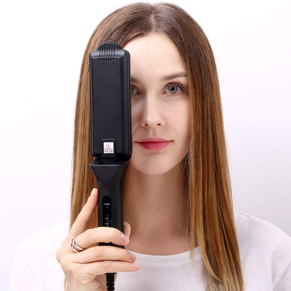 TOHUAN wide plate hair crimper angled view illustrating the textured crimping ridges