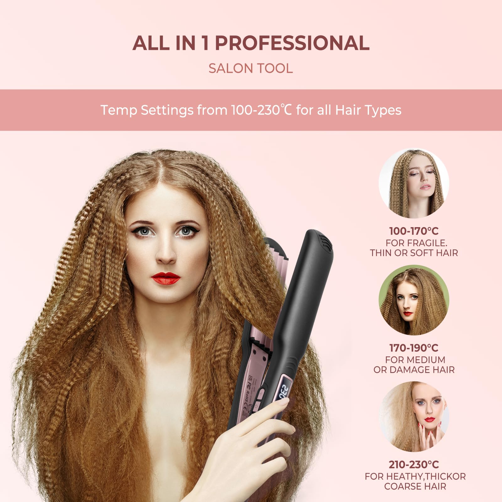 PTC ceramic crimping iron with adjustable LCD display close up view