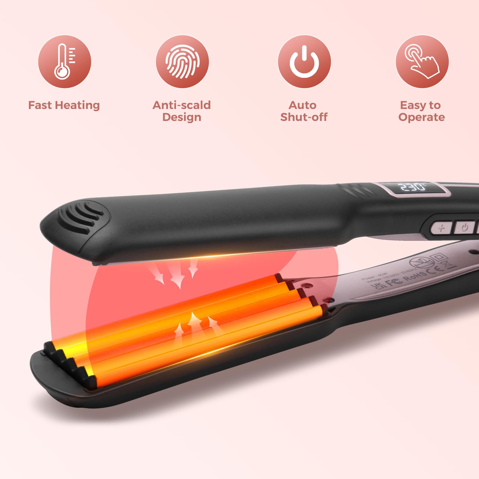 Travel friendly hair crimper for women showing double voltage feature