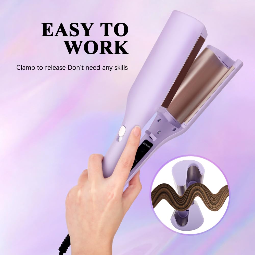 Bouncy 1.25 inch ionic hair waver close up displaying the temperature adjustment control panel.