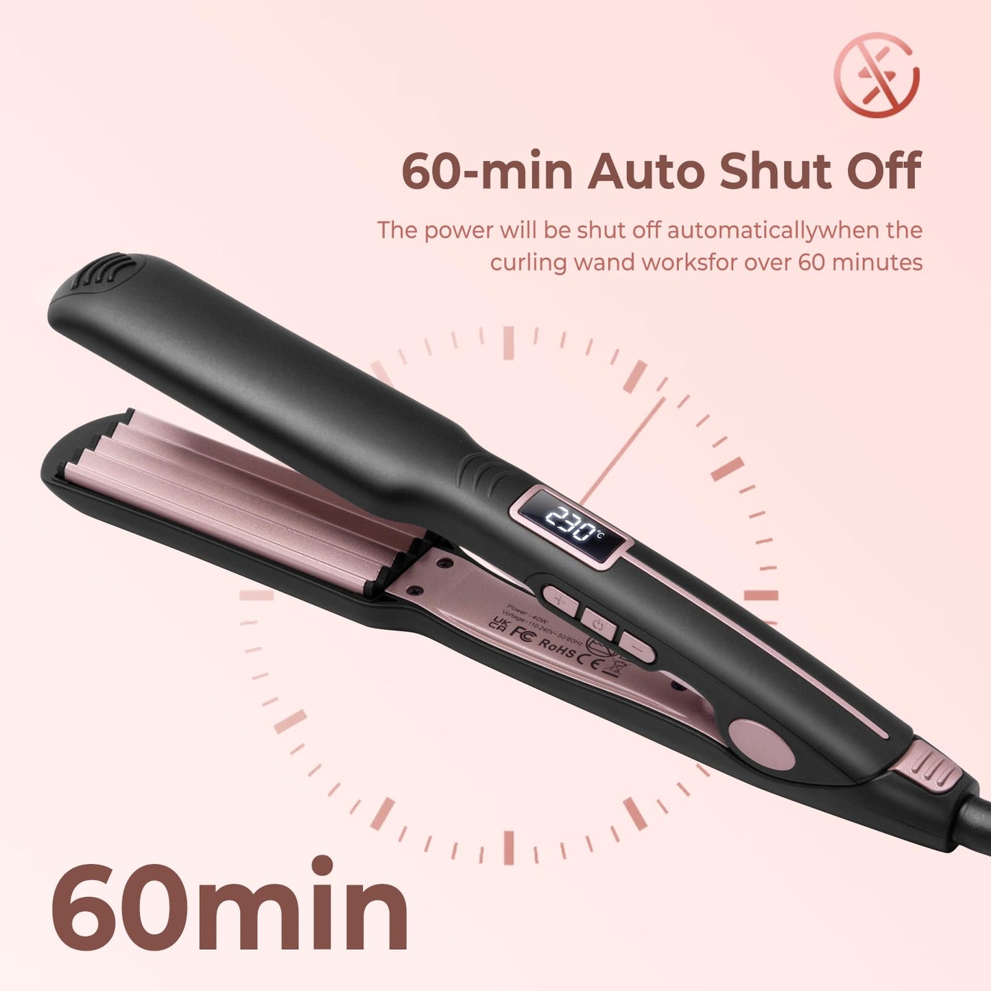Retro wave crimper for hair texturizing displayed at a side angle
