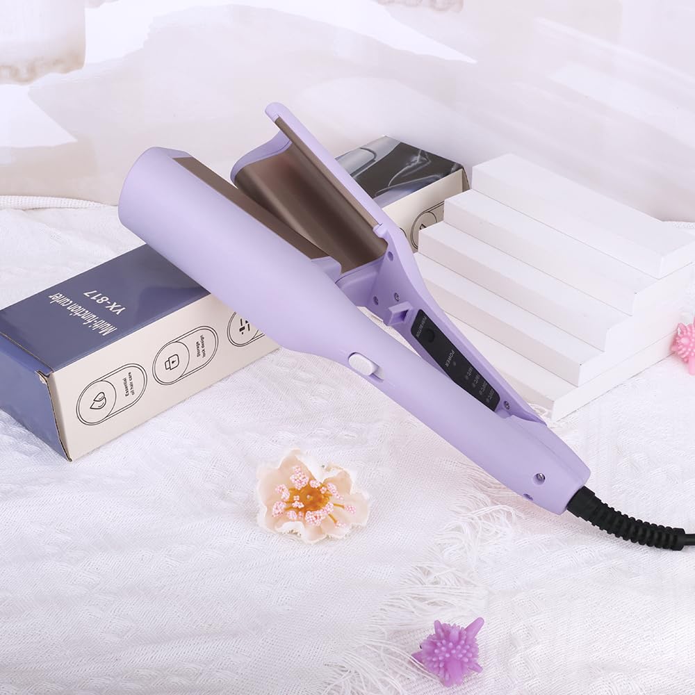 Bouncy professional purple double barrel crimper showing the premium packaging and heating cylinders.