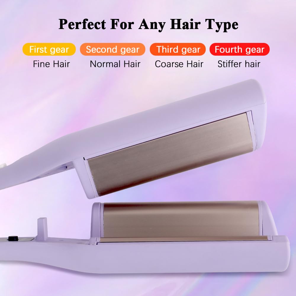 Bouncy multi temperature hair crimping tool with power cord extended on a white background.