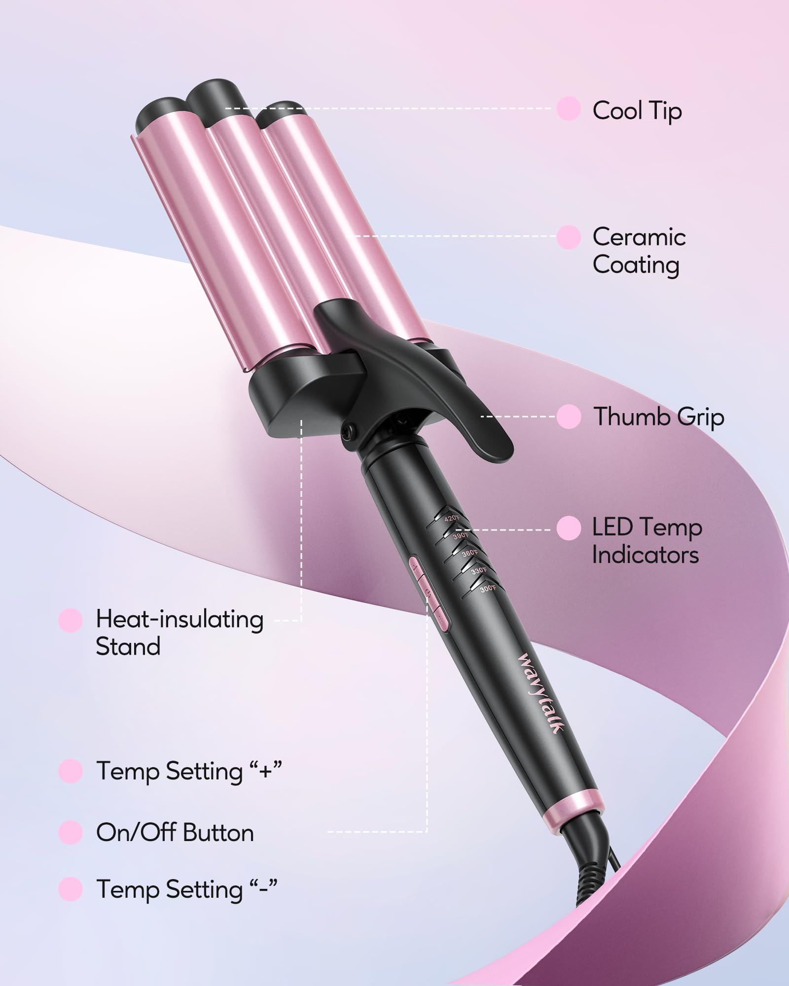 Wavytalk beach hair waver ceramic triple barrel close up