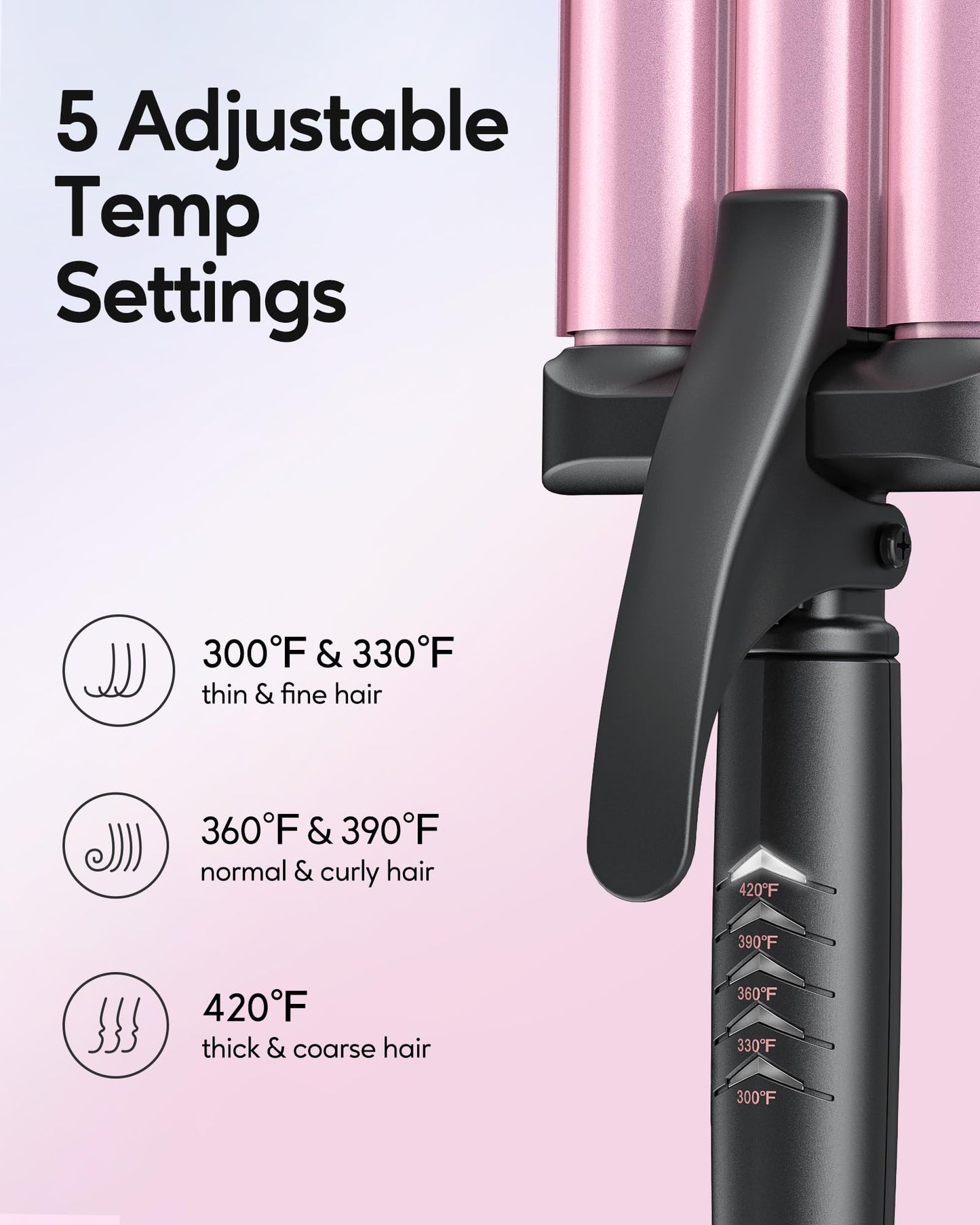 Wavytalk pink curling wand with heat protective glove accessory