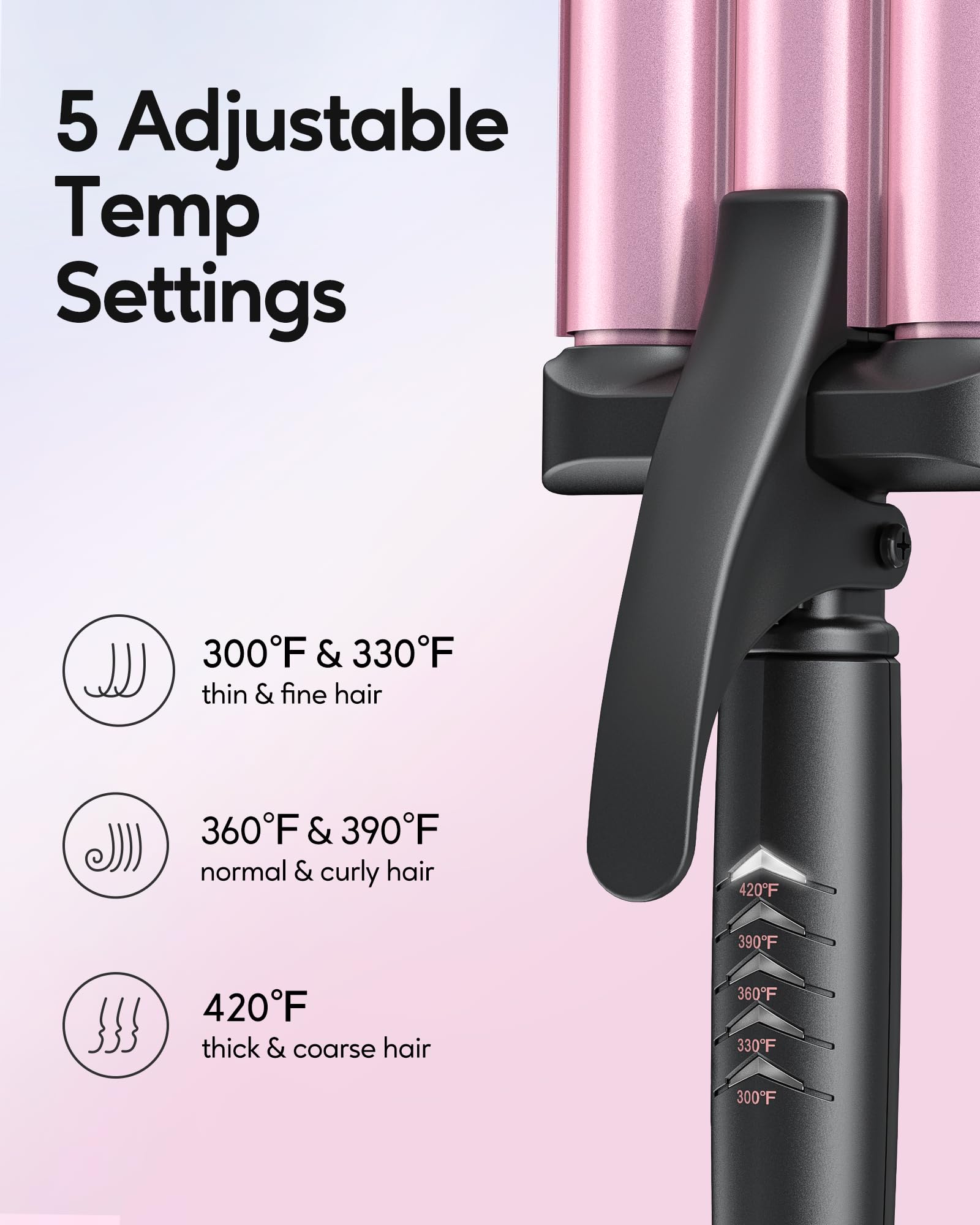 Wavytalk pink curling wand with heat protective glove accessory
