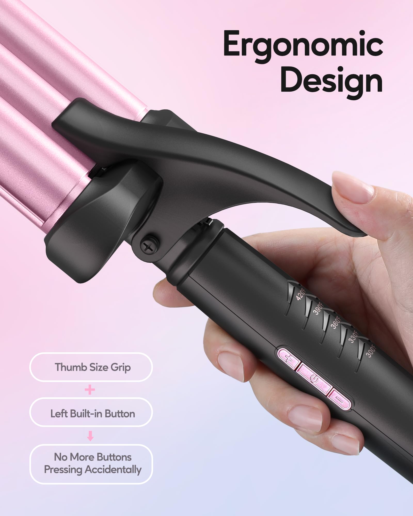 Wavytalk dual voltage beach wave iron anti scald tip feature