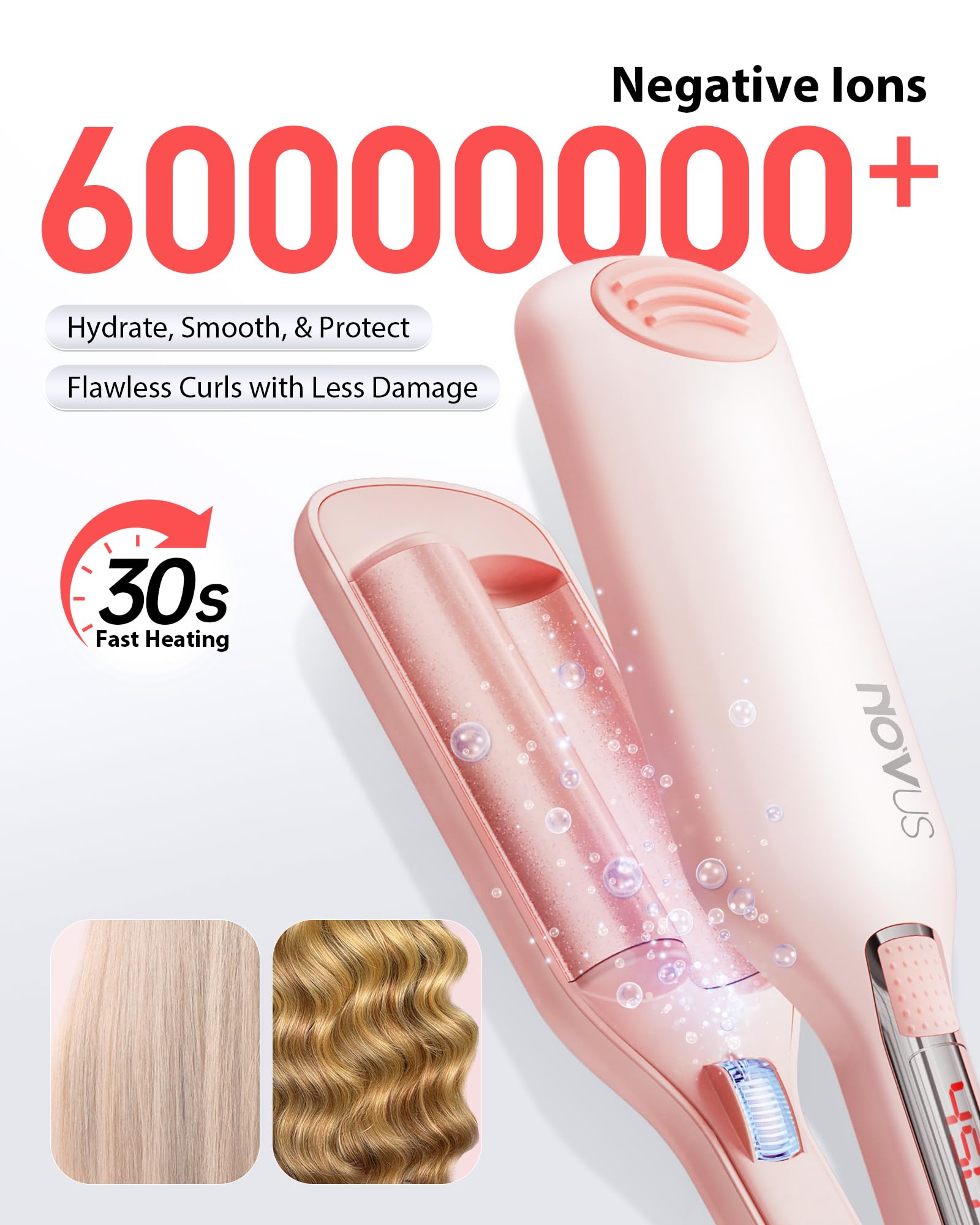 NOVUS Ionic Hair Crimper Wand angled profile showing the anti-scald silicone protective tip