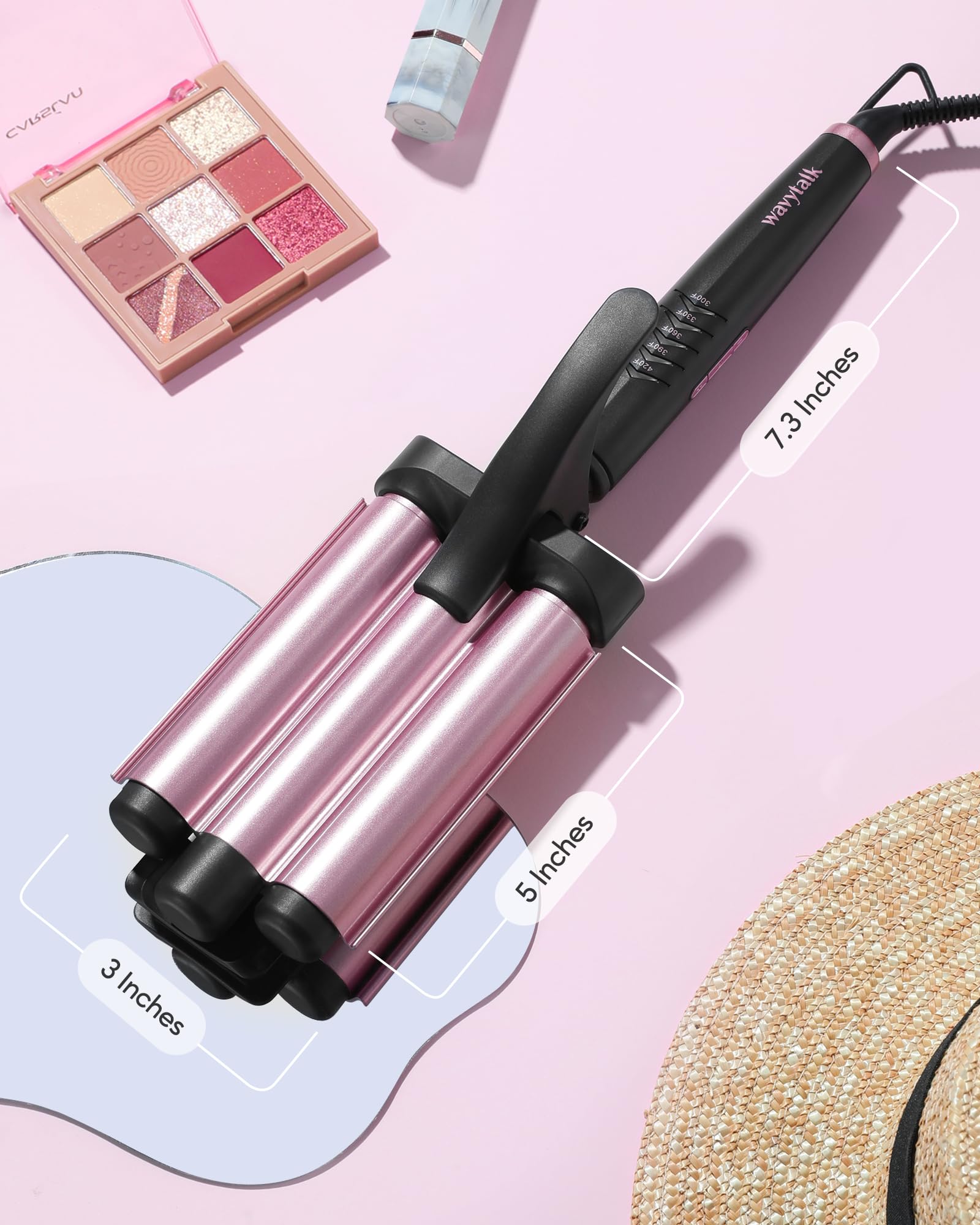Wavytalk rose pink ceramic hair crimper 360 swivel cord view