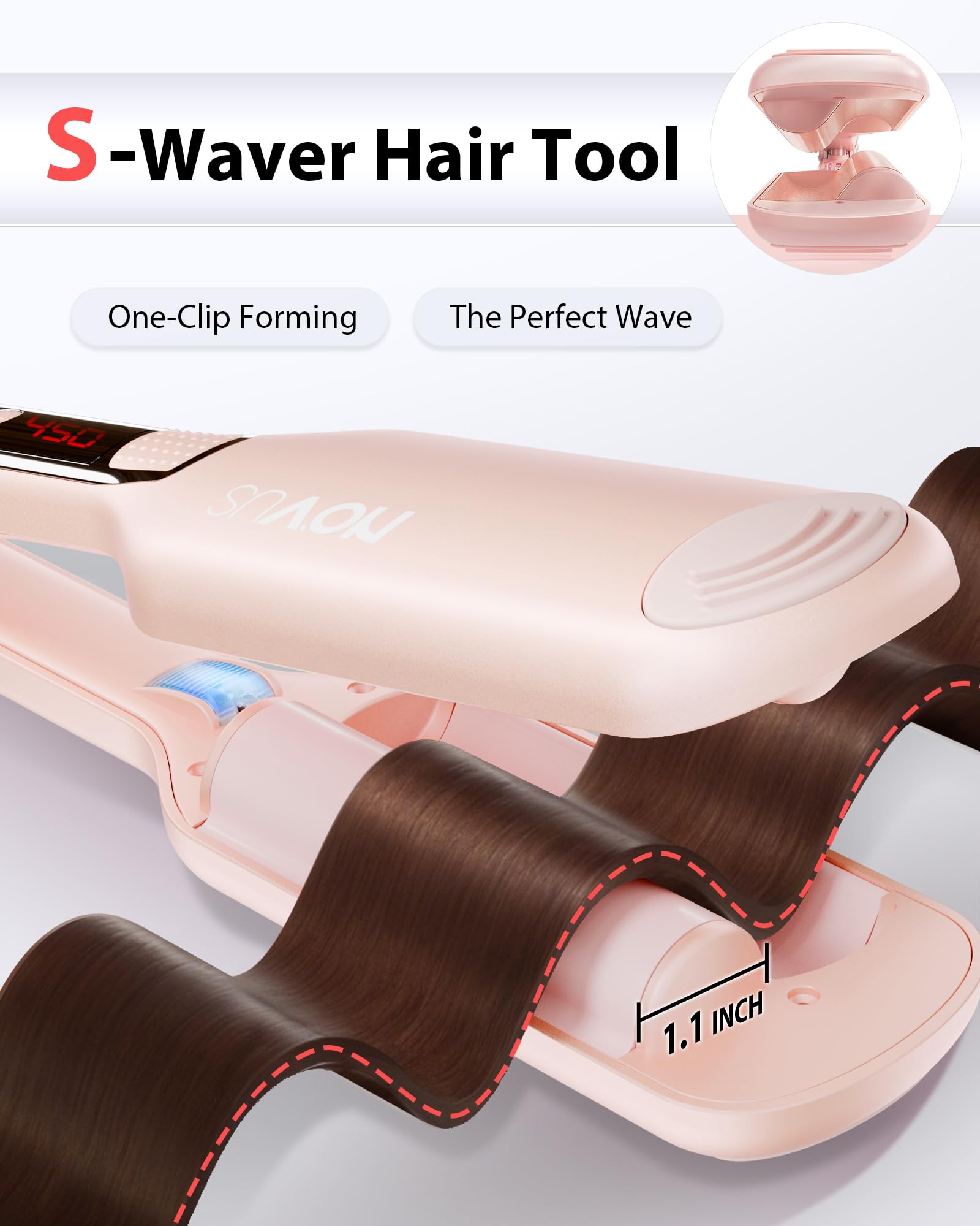 NOVUS Beach Waves Styling Wand standing upright with its heat-resistant safety base handle