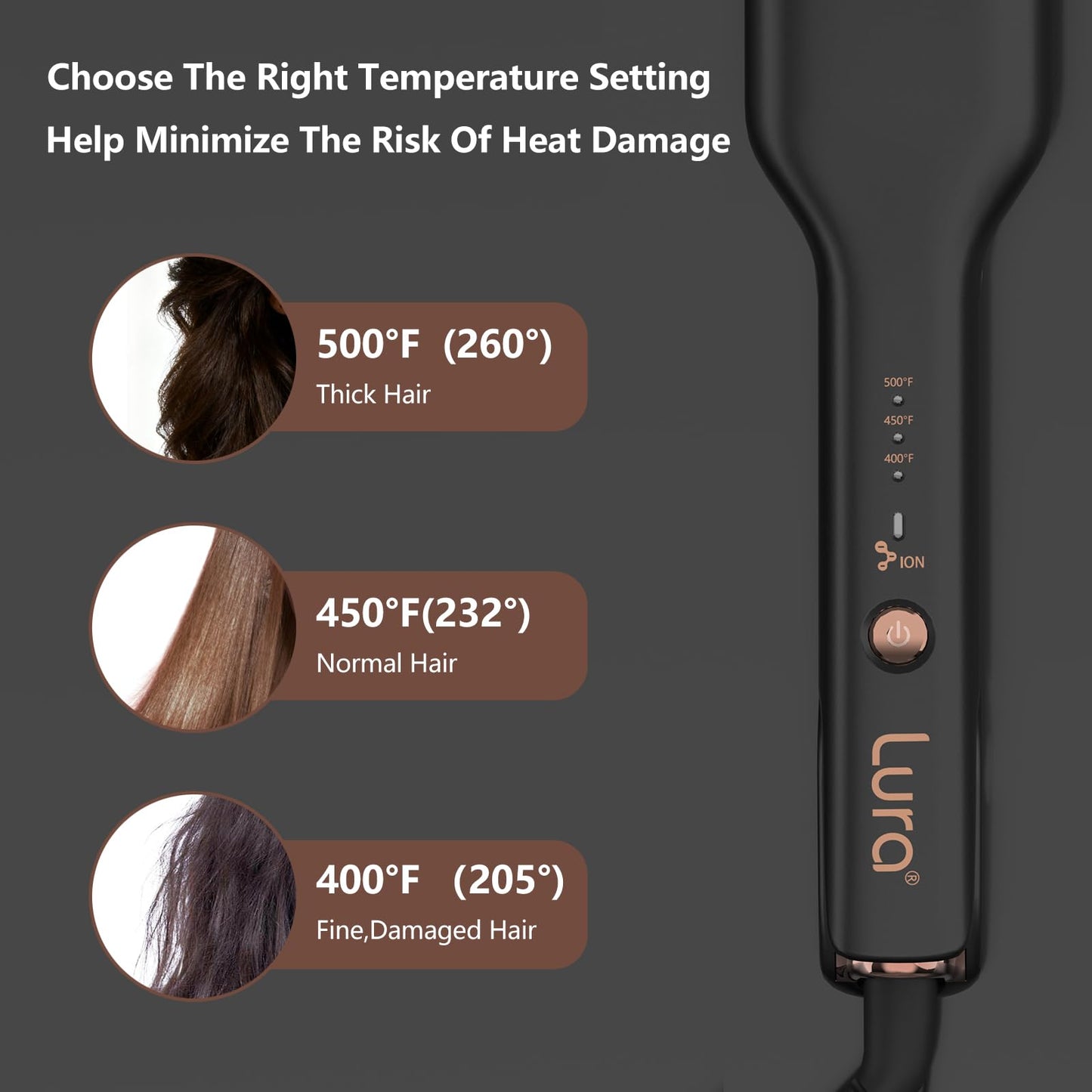 LURA ionic hair crimper shown with its corded electric power base for professional use.