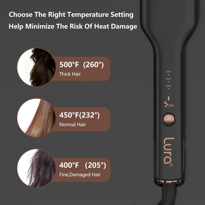 LURA ionic hair crimper shown with its corded electric power base for professional use.