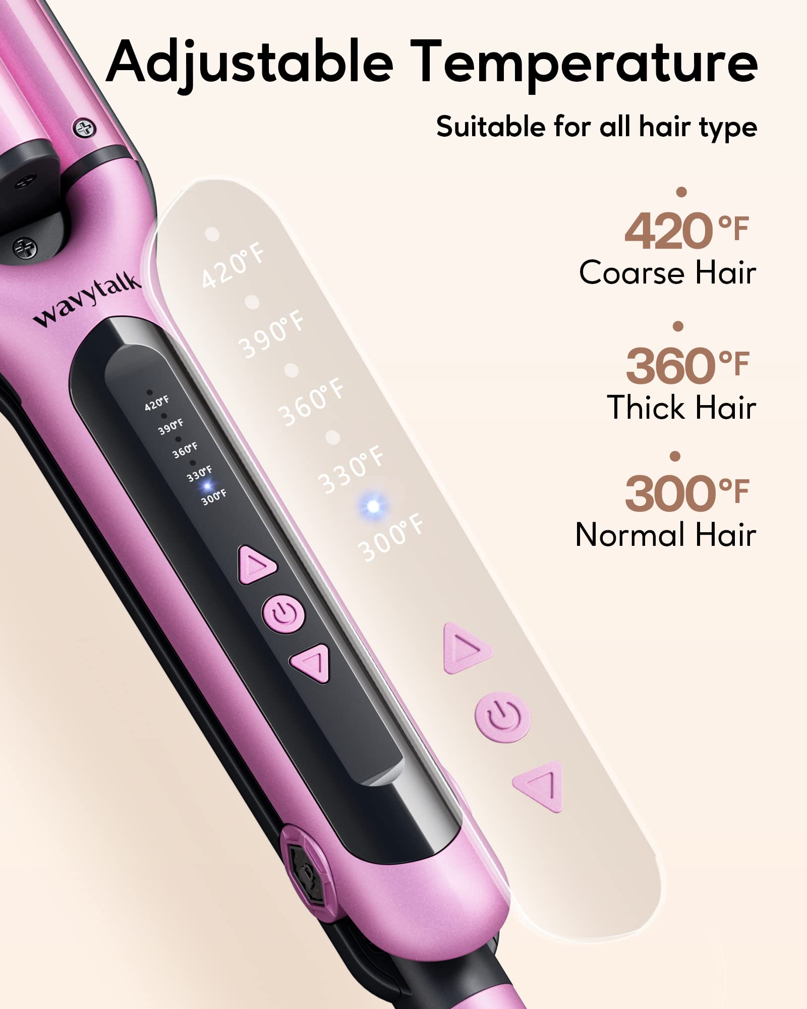 Wavytalk pink beachy waving wand showing the safety lock feature